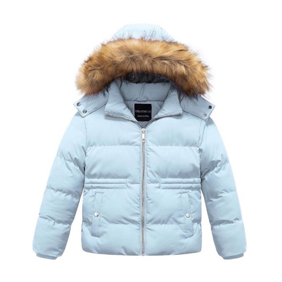 Maralyn & Me Jackets & Blazers - Maralyn & Me Large Quilted Blue Puffer Jacket With Faux Fur Hood